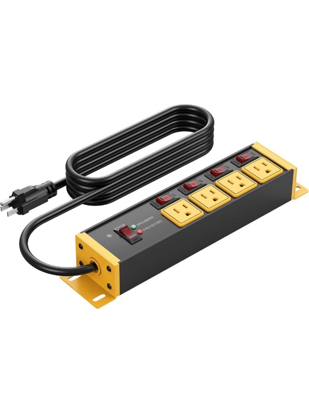 Heavy Duty 12 Gauge Surge Protector, 6FT Power Strip, Yellow, 6 Outlet Safety